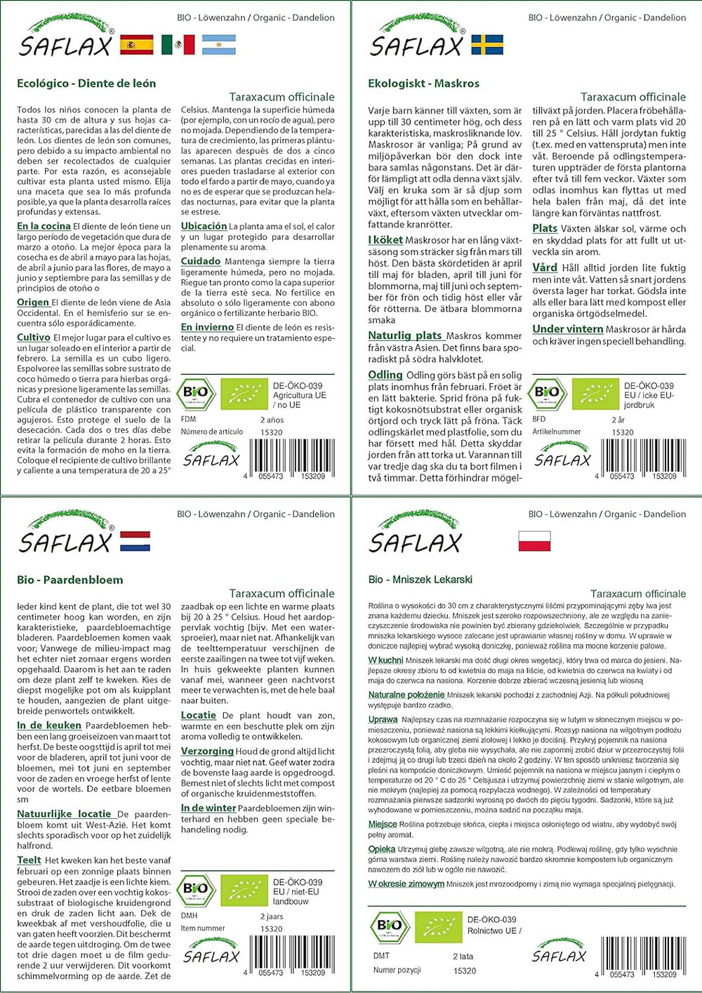 SAFLAX - BIO - Pampeliška - 400 semen - Taraxacum officinale