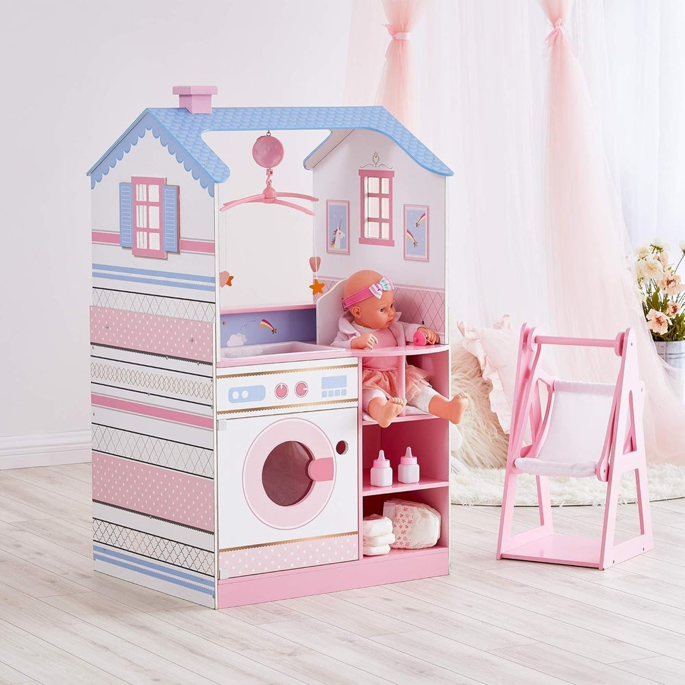 Olivia'S Little World Teamson Kids 18palcové dětské panenky Dřevěný domeček pro panenky Oboustranná školka TD-11460W Domky pro panenky Naty Shop