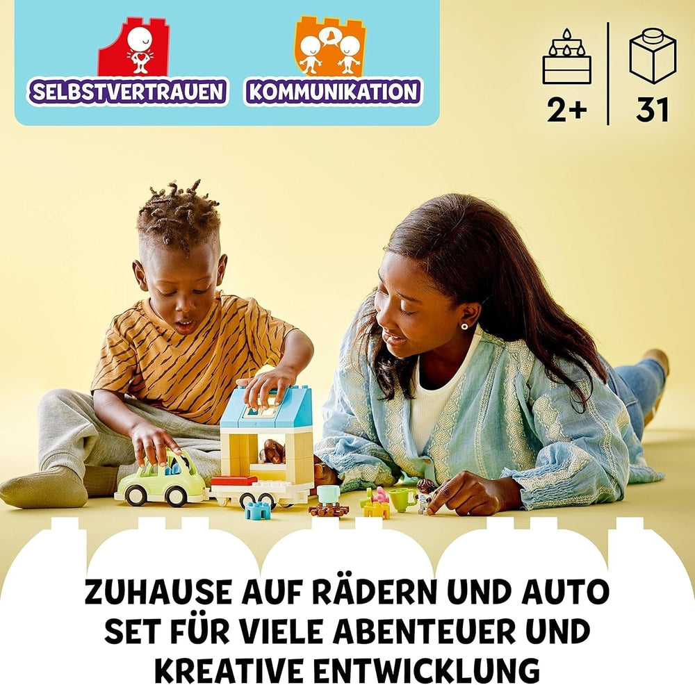LEGO 10986 DUPLO Doma na kolech, autíčko s velkými kostkami, figurkami a autíčkem pro chlapce a dívky od 2 let, rozvíjí jemnou motoriku Stavebnice Besuche den LEGO-Store