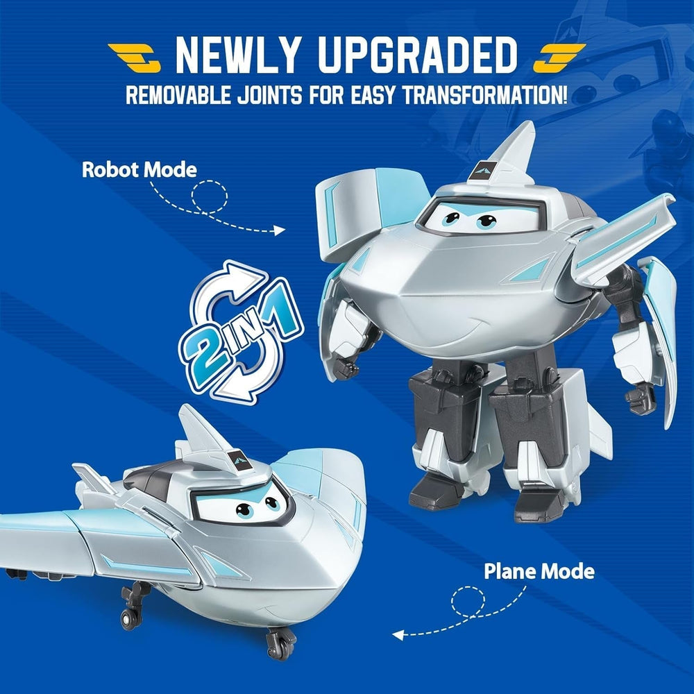 Transformační letadlo Super Wings Supercharged Traver, přibl. 12,7 cm velká dětská hrací figurka Letadlo a figurka robota pro chlapce a dívky starší 3 let Stříbrné akční figurky Naty Shop