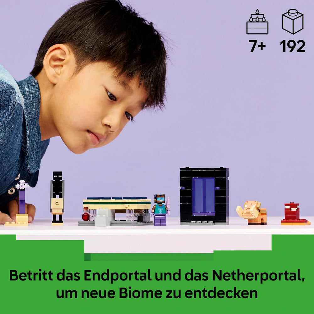 LEGO Minecraft Reise durch Nether und Endportal - Kinder Spielzeug mit Helden, Enderman and Baby Hoglin Figuren - Set s Minecraft Figur - Gamer Geschenk für Jungen und Mädchen ab 7 Jahren - 21584