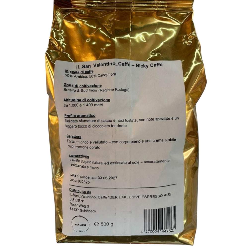 „ESPRESSOUL EXCLUSIV DIN SICILIA” NICKY CAFFÉ ESPRESSO ȘI COFFEE CREAM 50% ARABICA 50% CANEPHORA