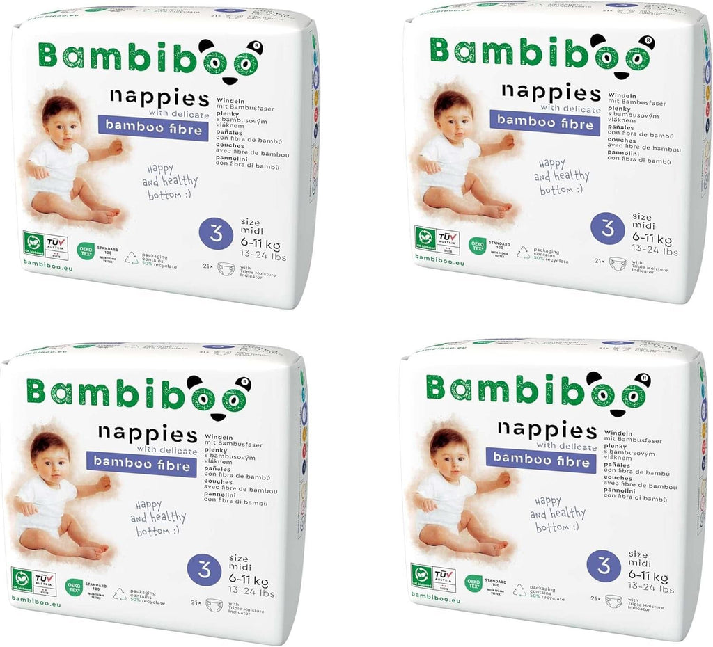 Scutece de unică folosință Bambiboo, prietenoase cu pielea și deschidere ombilicală, diverse marimi Mama si Copilul Naty Shop Scutece, marimea 3, 84 bucati