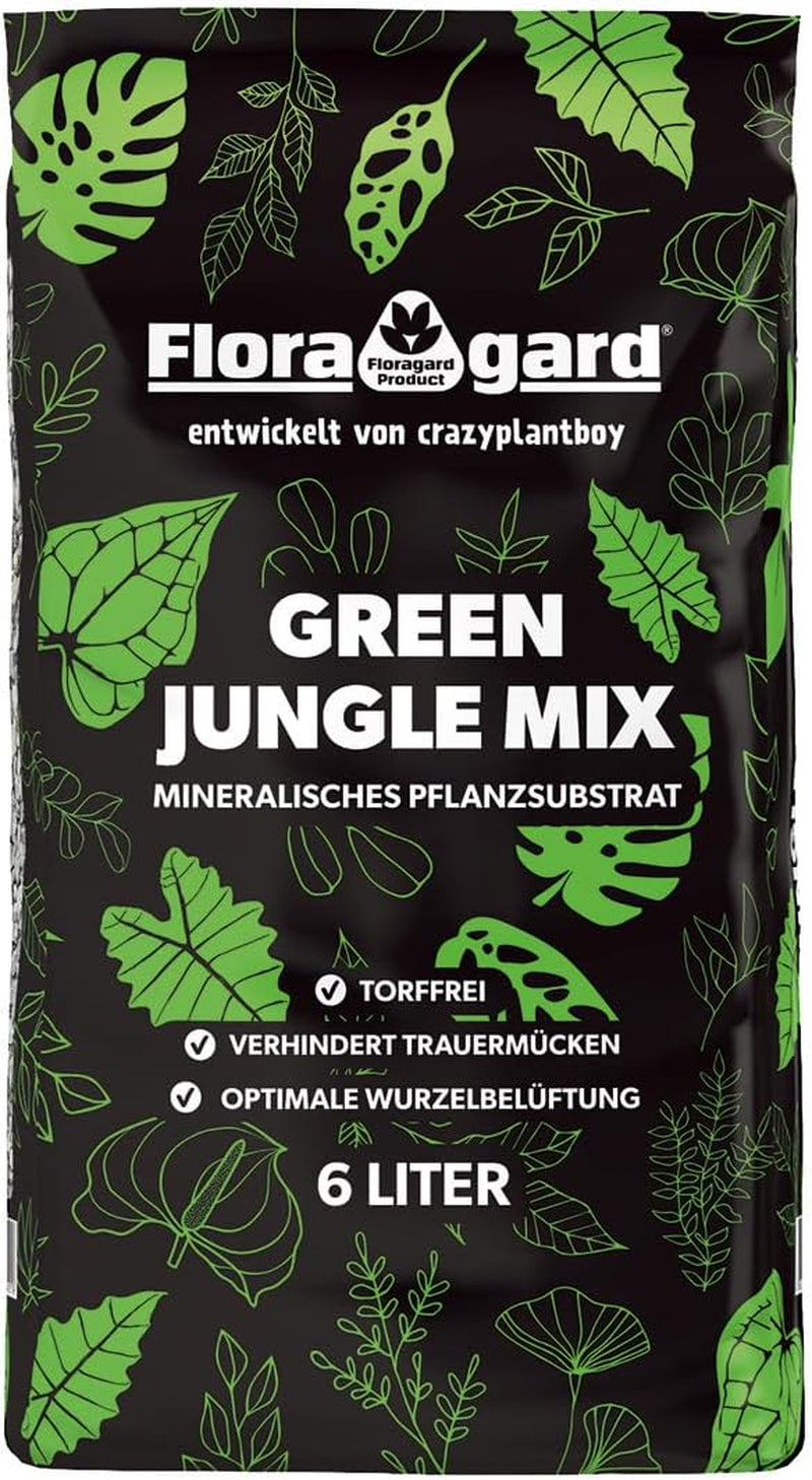 Floragard Green Jungle Mix 6 L - minerální substrát pro výsadbu Monstera, Filodendron - zajišťuje optimální drenáž a zdravý růst kořenů - ideální pro náročné pokojové rostliny