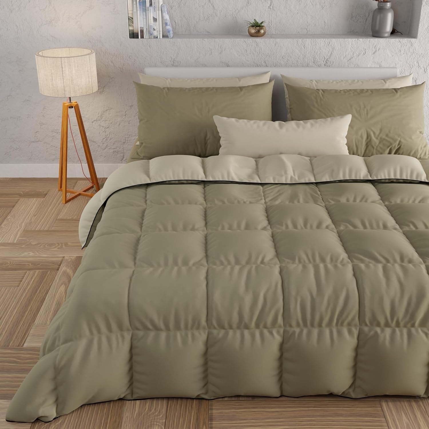 PETTI Artigiani Italiani - Cuvertură de iarnă pentru pat dublu, maxi, monocoloră, față-verso, alb, gri, 100% Made in Italy Plapumi si pilote Naty Shop Taupe noroi 160 X 190 Cm