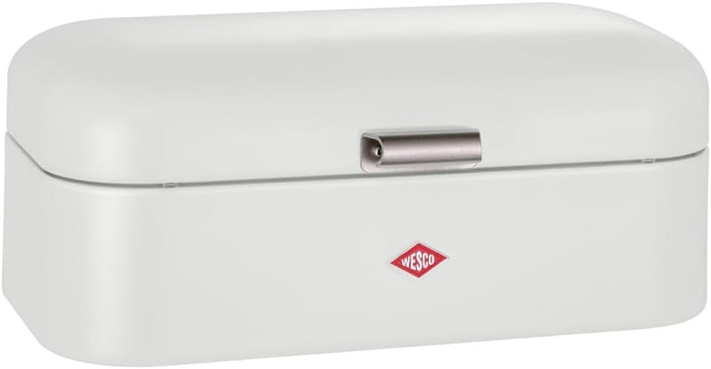 Coș de pâine Wesco Grandy în culoarea negru mat, tablă de oțel acoperită cu pulbere, găuri de ventilație și mâner robust Cutii depozitare alimente Naty Shop Alb mat