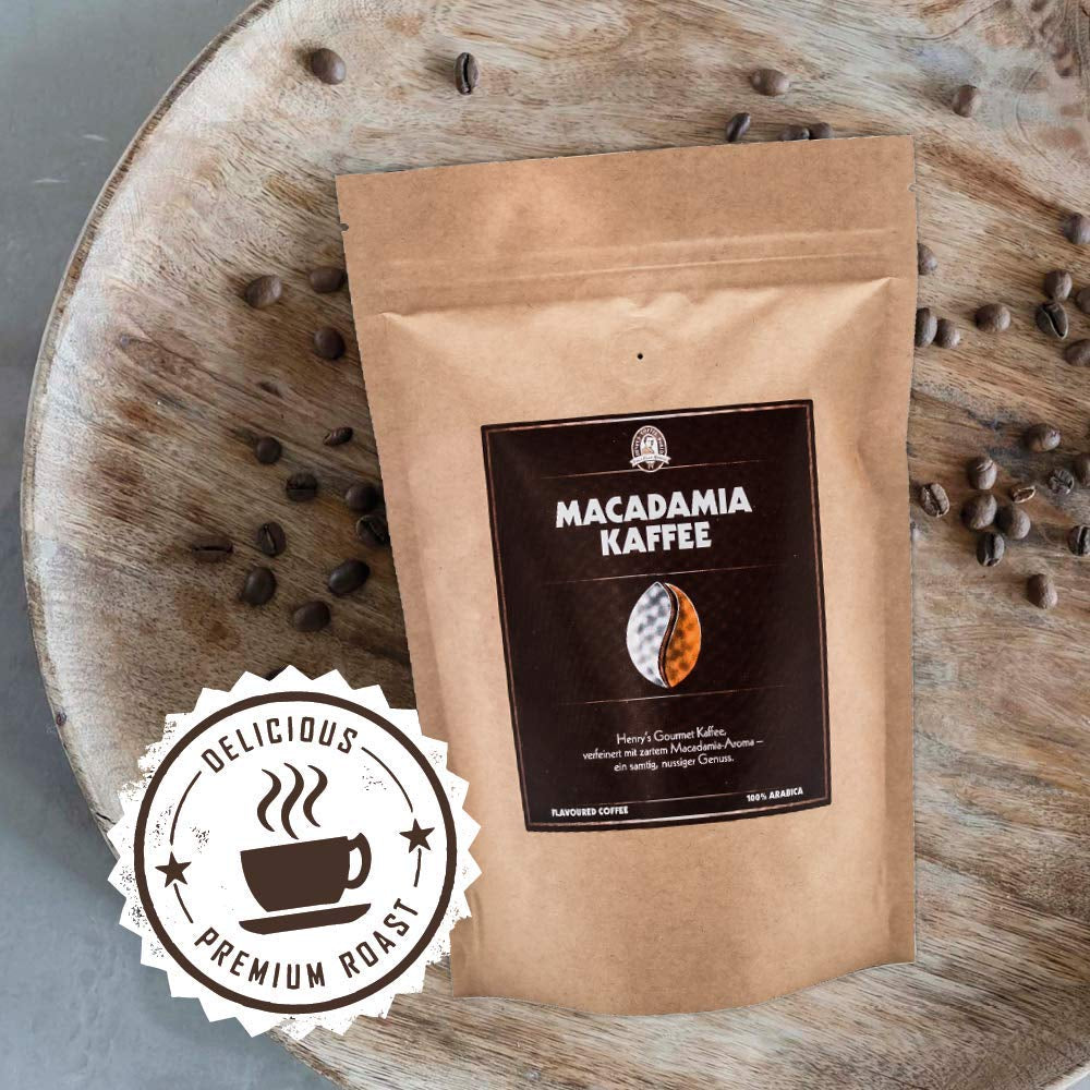 Cafea Henry's Macadamia 1000g - cafeaua noastră gourmet rafinată cu cele mai fine arome - prăjită artizanal - boabe de cafea premium