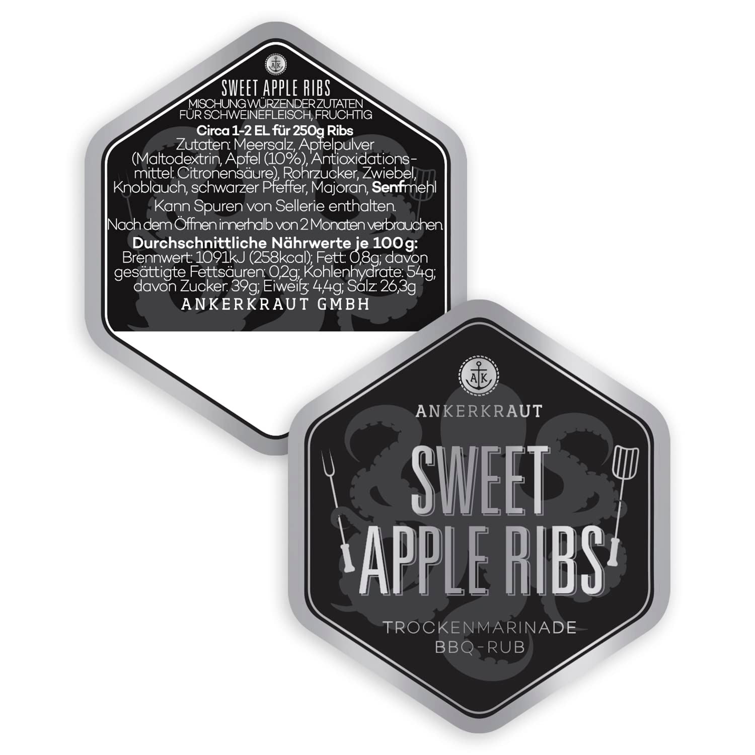 Ankerkraut Sweet Apple Ribs, fruchtige BBQ-Rub Gewürzmischung zum Grillen von Spare-Ribs und Schwein, 240 g im Streuer