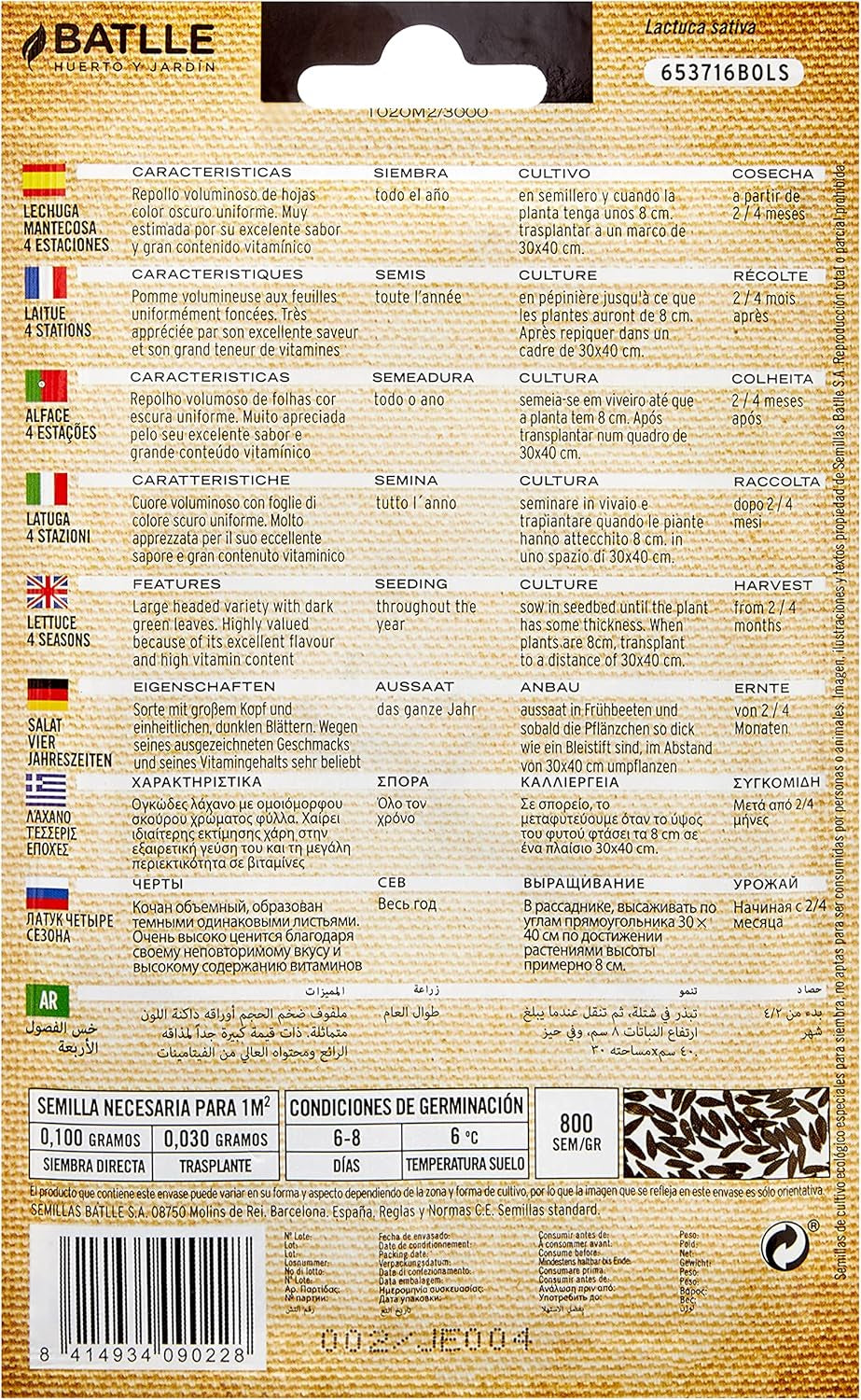 Bio Samen - Salat Vier Jahreszeiten (400 Samen - Bio)
