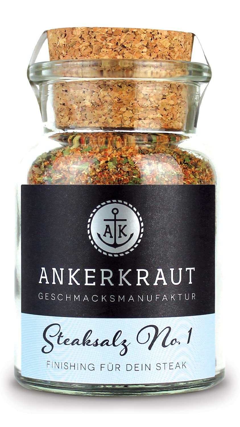 Ankerkraut Steaksalz č. 1, das perfekte Finisher- und Steakhouse-Salz, 80g v Korkenglas