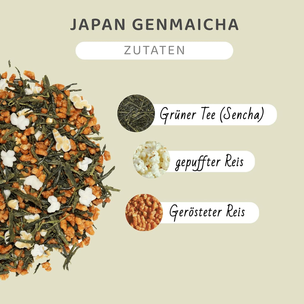 Ceai verde japonez Genmaicha cu orez prăjit, 50% Sencha din Kagoshima, ceai verde premium vrac, amestec tradițional, fără arome adăugate, 100 g | Wondertea Ceai verde japonez Genmaicha