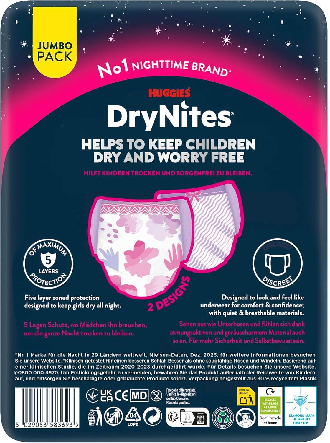Huggies Drynites Nachtwindeln Bei Bettnässen, Für Mädchen Ab 13 Bis Ca. 17 Jahre (48-60 KG), 33 Stück (3X11), Jumbo-Monatspack, Plenky-Pants XL Příslušenství Jídlo a kojení Baby Naty Shop