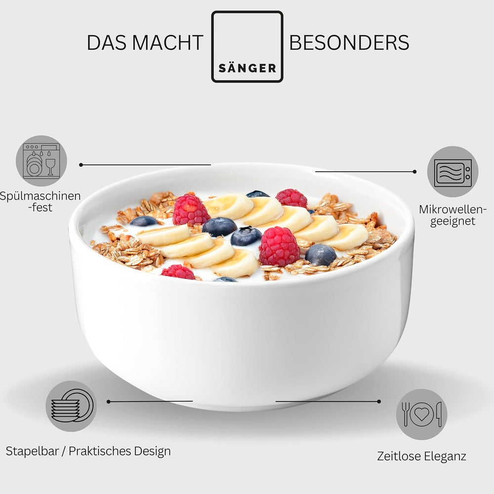 SÄNGER | Set de veselă Marlo White, set de veselă cu 24 de piese pentru 6 persoane, cu farfurii de desert, farfurii de cină, boluri și boluri pentru cereale din porțelan, set de farfurii, veselă, design modern COLECȚIA PREMIUM