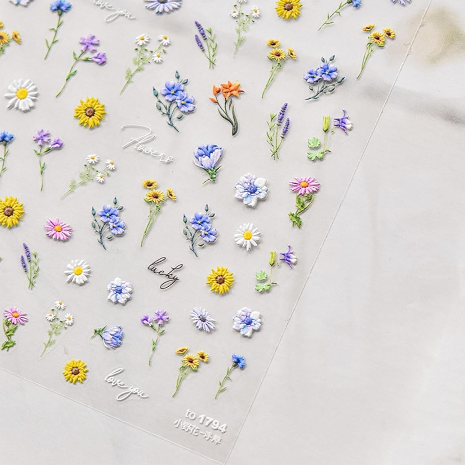 JMEOWIO 3D Nagelsticker Bunte Blumen Nail Art Sticker Selbstklebend Nagelaufkleber 5D Stereoskopisch Frühlings Sommer Blumen Dekoration Nageldesign Zubehör 2 Blatt