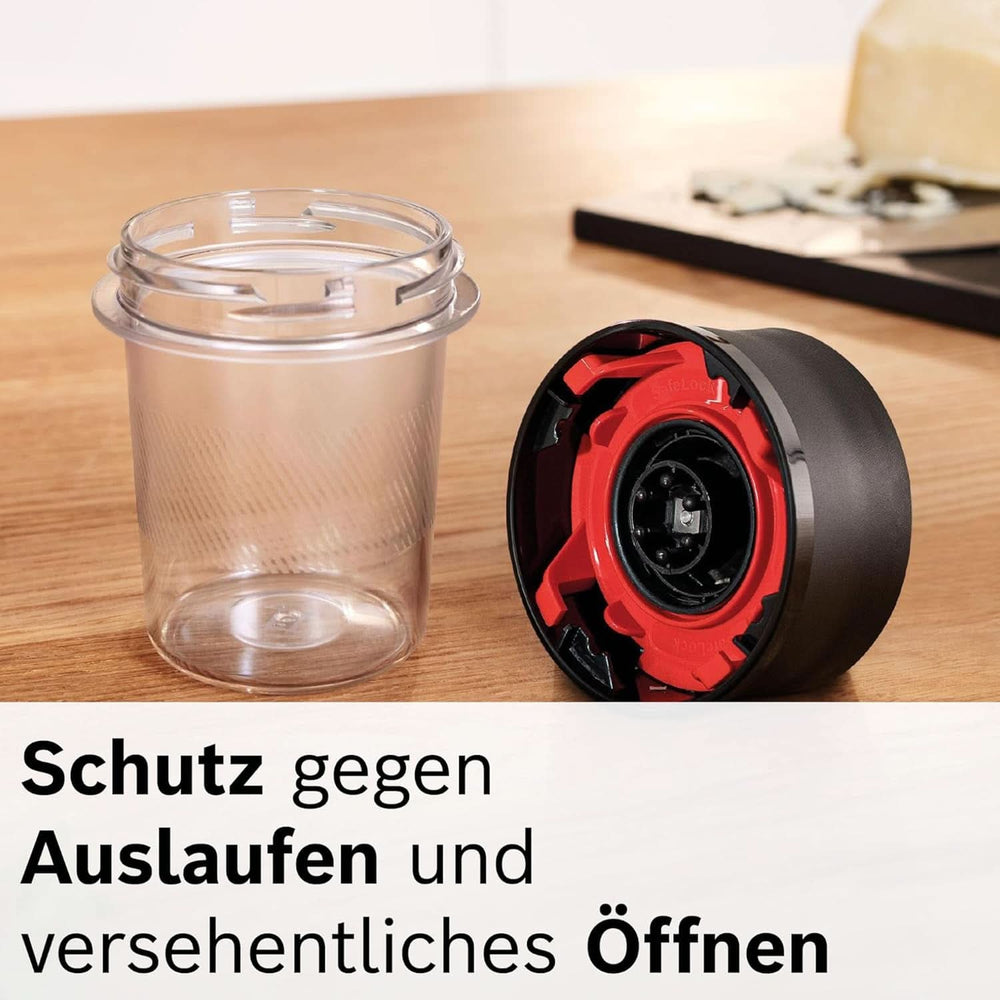 Bosch Standmixer Vitapower Serie 4 MMB6177S, Edelstahl-Klingen Made in Germany, 1,5L Thermosafe Glasbehälter, 0,6L To-Go-Flasche, Stopfer, Universalzerkleinerer, 30 000 U/Min, 1200 W, Silver Kitchen Naty Shop