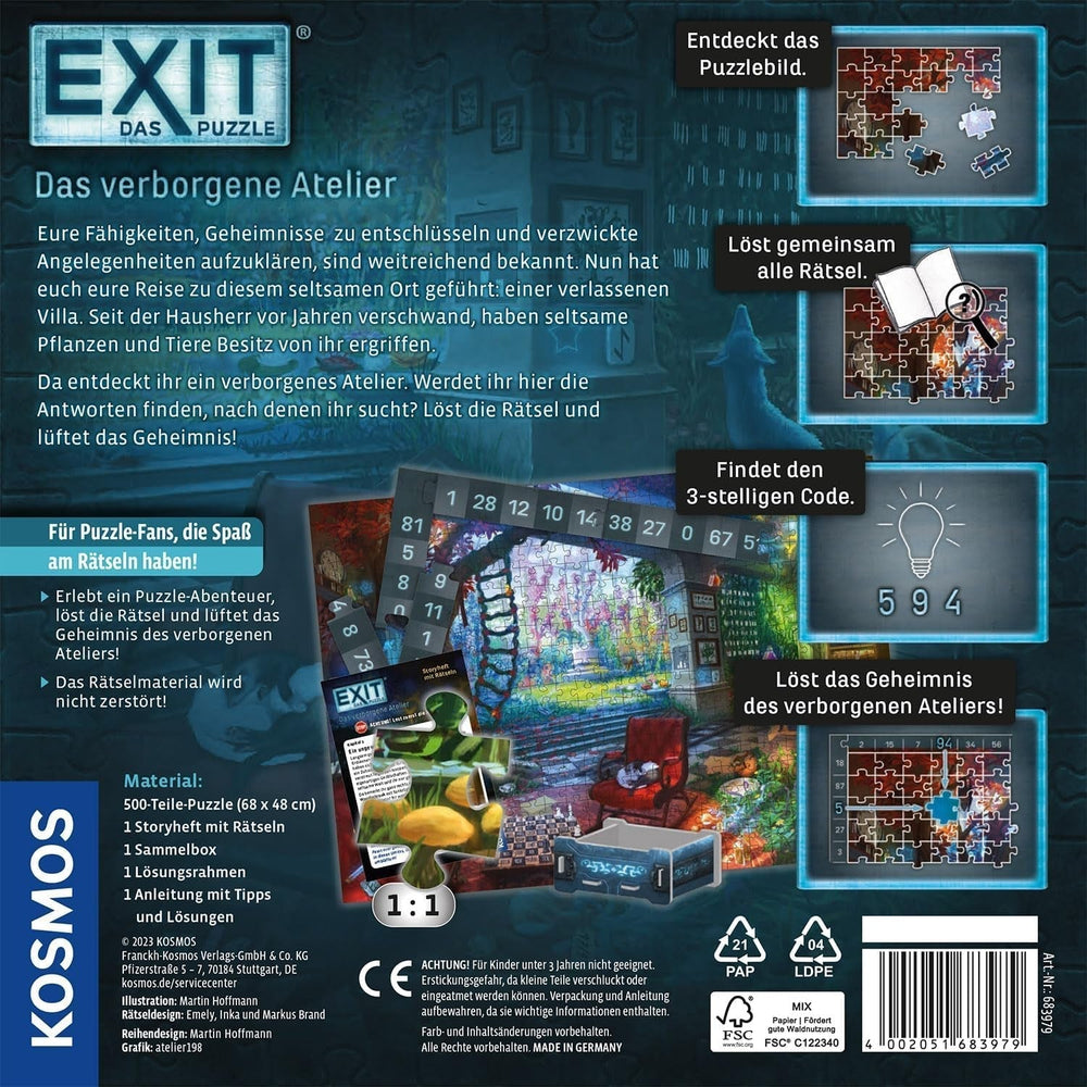 KOSMOS 683979 EXIT® - Puzzle: Studioul ascuns, puzzle de 500 de piese, pentru adulți și copii de la 10 ani, Escape Room Puzzle pentru începători cu puzzle-uri Puzzle Naty Shop