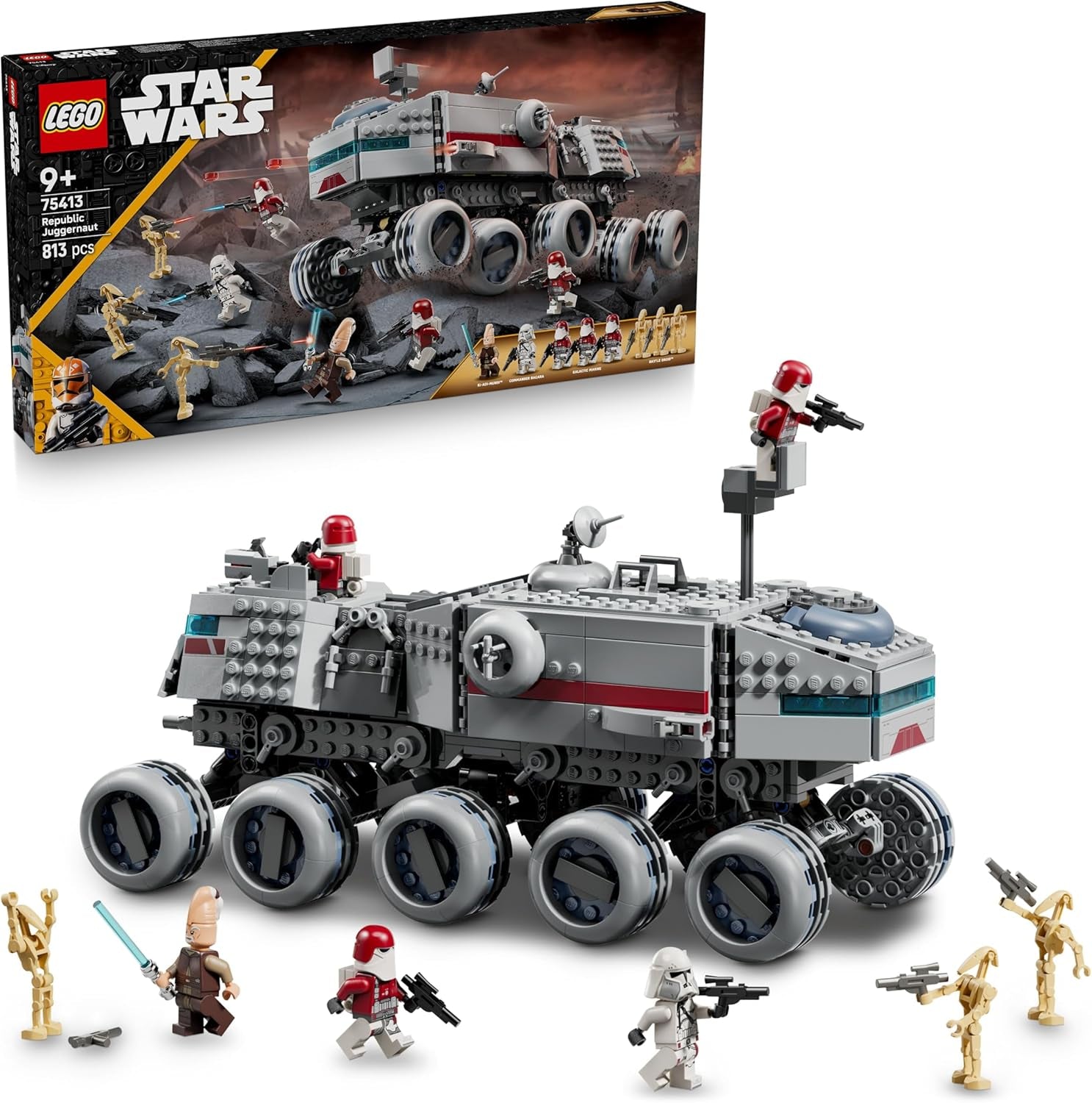 LEGO Star Wars: The Clone Wars Republikanischer Juggernaut - Spielzeug mit Transportfahrzeug - Bauset mit Lichtschwert - Kreatives Spielzeug für Kinder und Erwachsene Fans - 75413