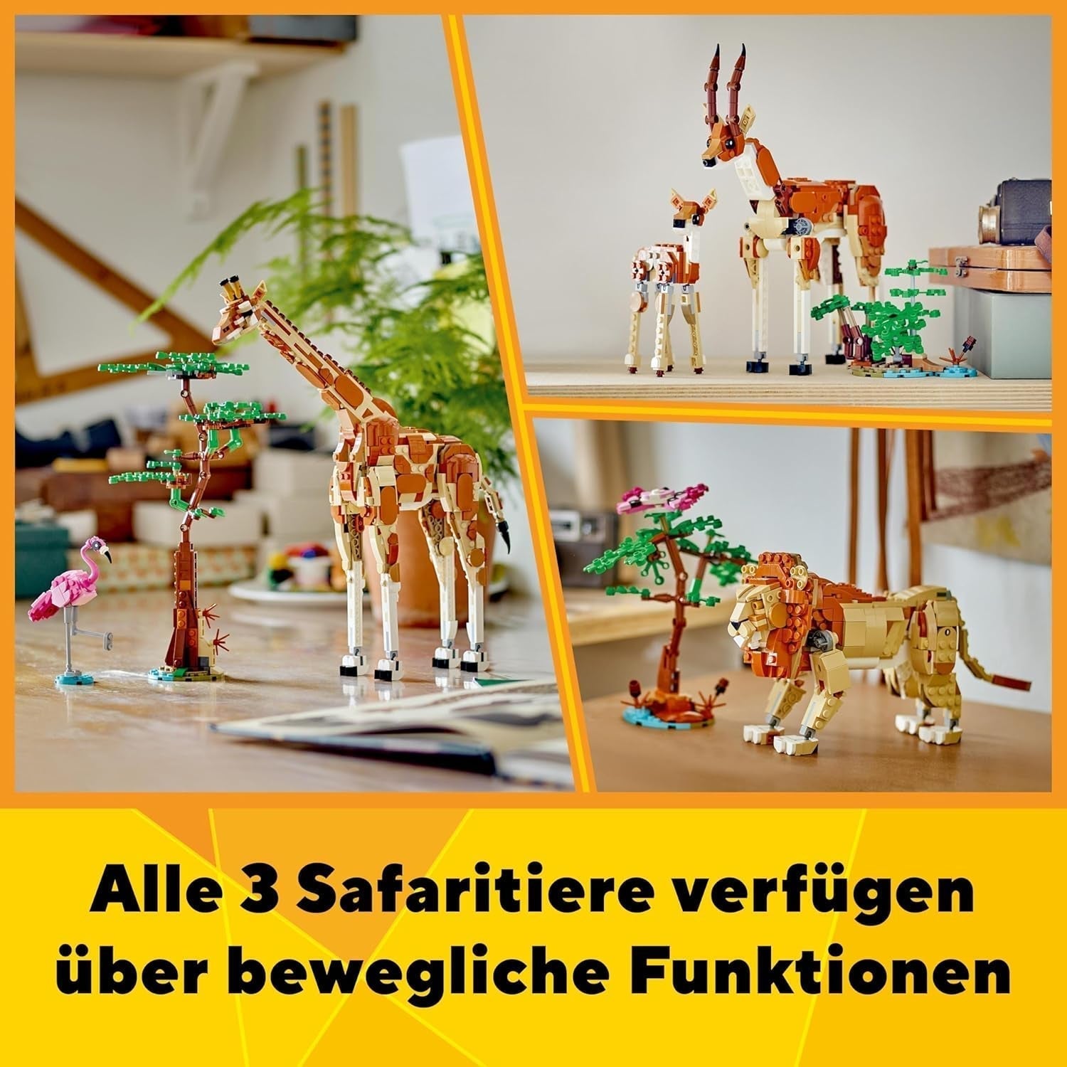 LEGO Creator 3v1 Animal Safari, kreativní sada s figurkami zvířat, 3 možnosti stavění: Hračka žirafa, gazela a lev, hračka zvířátka pro dívky a chlapce, přírodní dárek pro děti od 9 let 31150 Stavebnice Beuche den LEGO-Store