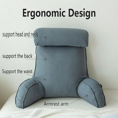 Pernă de citit cu cotiere, pernă de spate pentru canapea, pernă de cărți pentru pat, cu rolă detașabilă pentru gât, pernă de susținere a scaunului pentru relaxare, joacă, citit, vizionat la televizor
