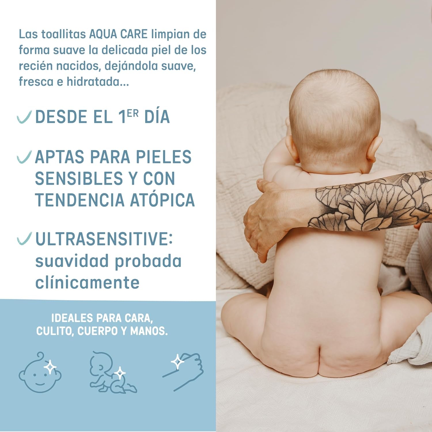 Suavinex Aqua Care Baby vlhčené ubrousky Čistící ubrousky pro 60 kusů 99% voda Rostlinná vláknina Aloe Vera Bez vůně Bez alkoholu Dermatologicky testováno Vhodné pro citlivou pokožku