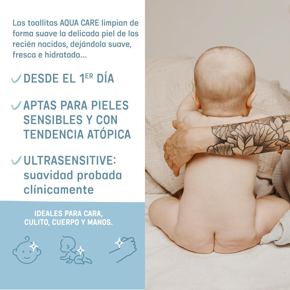 Suavinex Aqua Care Baby vlhčené ubrousky Čistící ubrousky pro 60 kusů 99% voda Rostlinná vláknina Aloe Vera Bez vůně Bez alkoholu Dermatologicky testováno Vhodné pro citlivou pokožku