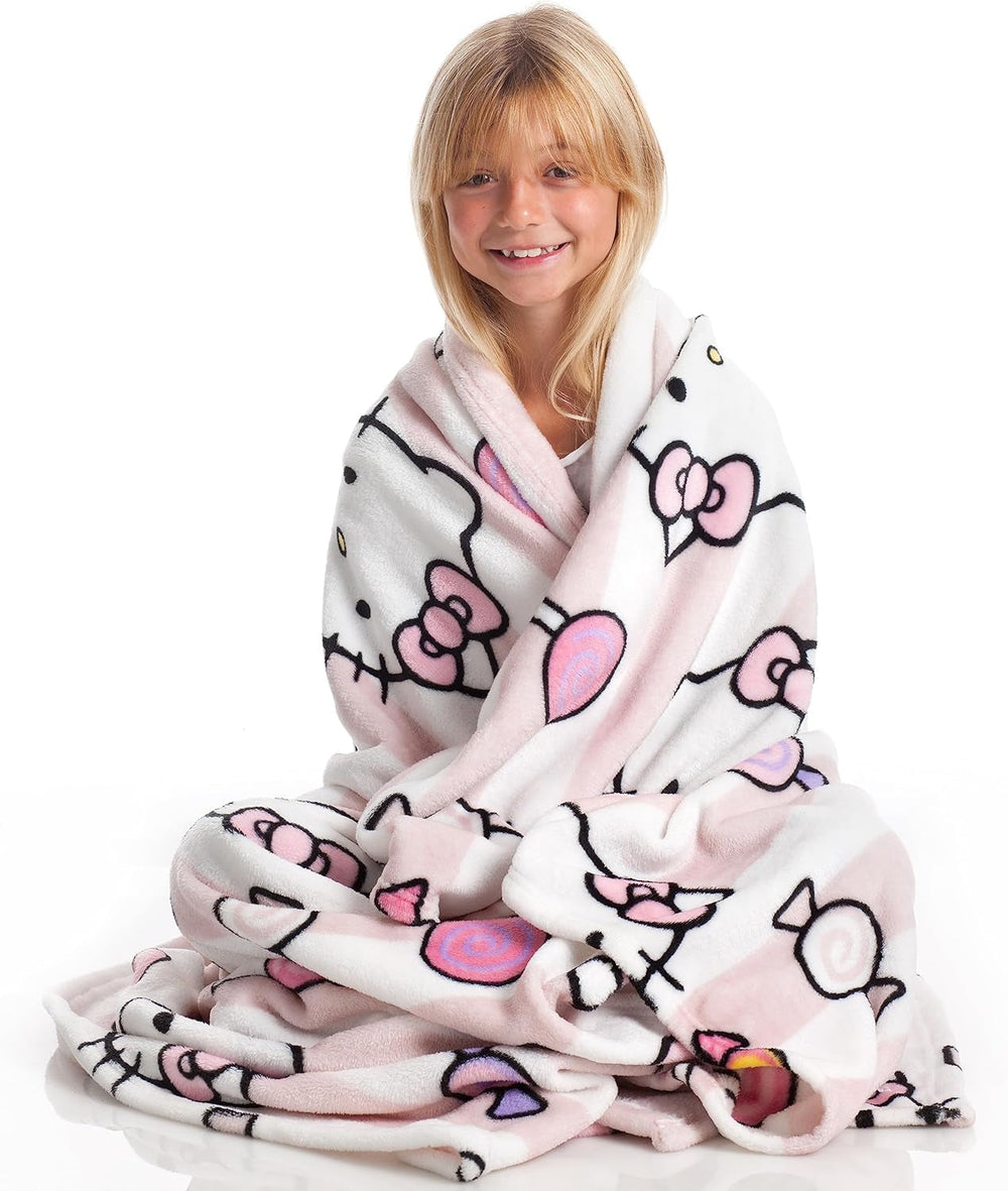 Přehoz Hello Kitty, růžový, měkká deka 130X170Cm, přehoz z mikrovlákna nebo přehoz na rozkládací pohovku. Kvalita s certifikátem Oekotex, Postele a deky Sanrio Besuche den Kanguru-Store