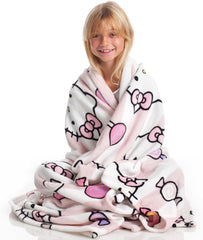Přehoz Hello Kitty, růžový, měkká deka 130X170Cm, přehoz z mikrovlákna nebo přehoz na rozkládací pohovku. Kvalita s certifikátem Oekotex, Postele a deky Sanrio Besuche den Kanguru-Store