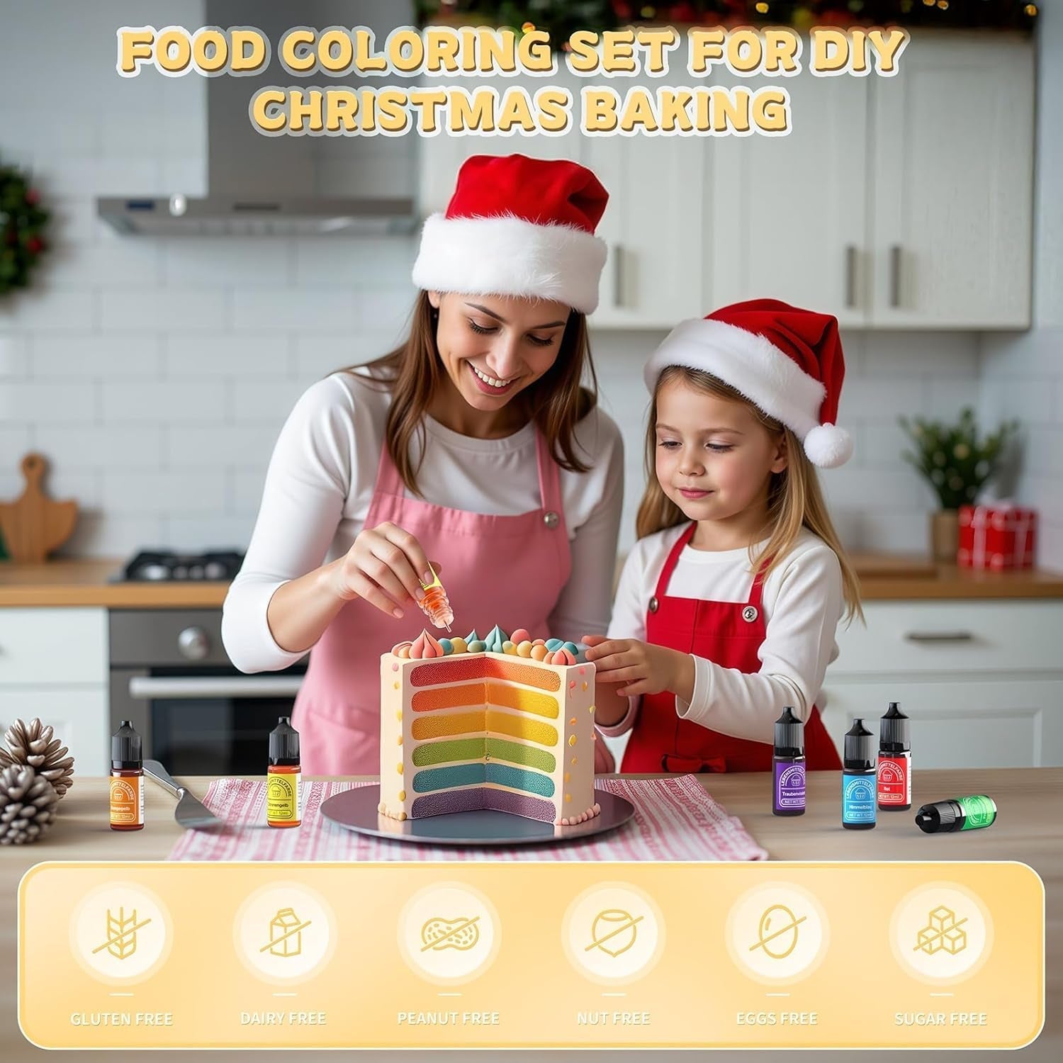 Potravinářské barvivo 6 barev x 12 ml, vysoce koncentrované tekuté potravinářské barvivo na pečení, sada potravinářských barviv na fondán, vánoční dorty, makarony, koblihy, sušenky (duhové)