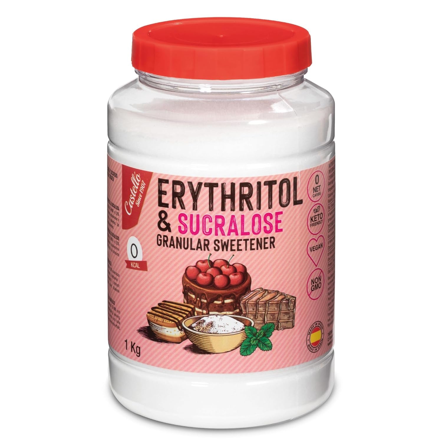 Erythritol + sukralóza 1:4 Süßstoff | 1G = 4G Zucker | 0 Netto-Kohlenhydrate - 0 Kalorie - 0 Glykämischer Index - Keto - Kein GVO - Castello od roku 1907 - 1 Kg Sladidla Naty Shop Výchozí název