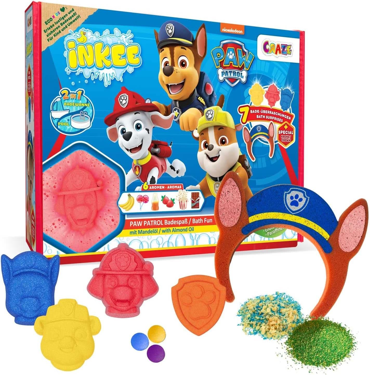 INKEE SURPRISE PAW PATROL, Bomba de baie pentru copii cu surpriză, aromă de gumă de cola, efect de spumă, 80 grame Duș și baie Naty Shop Set de baie Paw Patrol