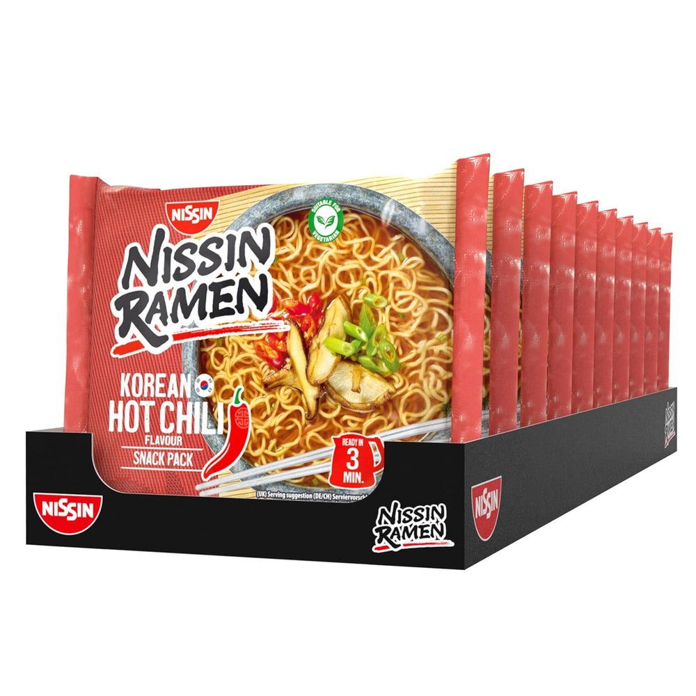 Nissin Ramen - Korejské pikantní chilli 10 balení instantních nudlí v asijském stylu podle korejského receptu Rychlá a snadná příprava asijské kuchyně (10 x 65,2 g)
