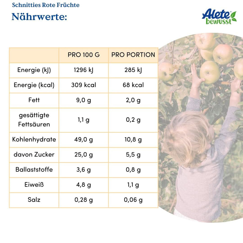 Alete Bio Schnitties, celozrnné a červené ovoce 6 x 22 g Mother and Child Naty Shop