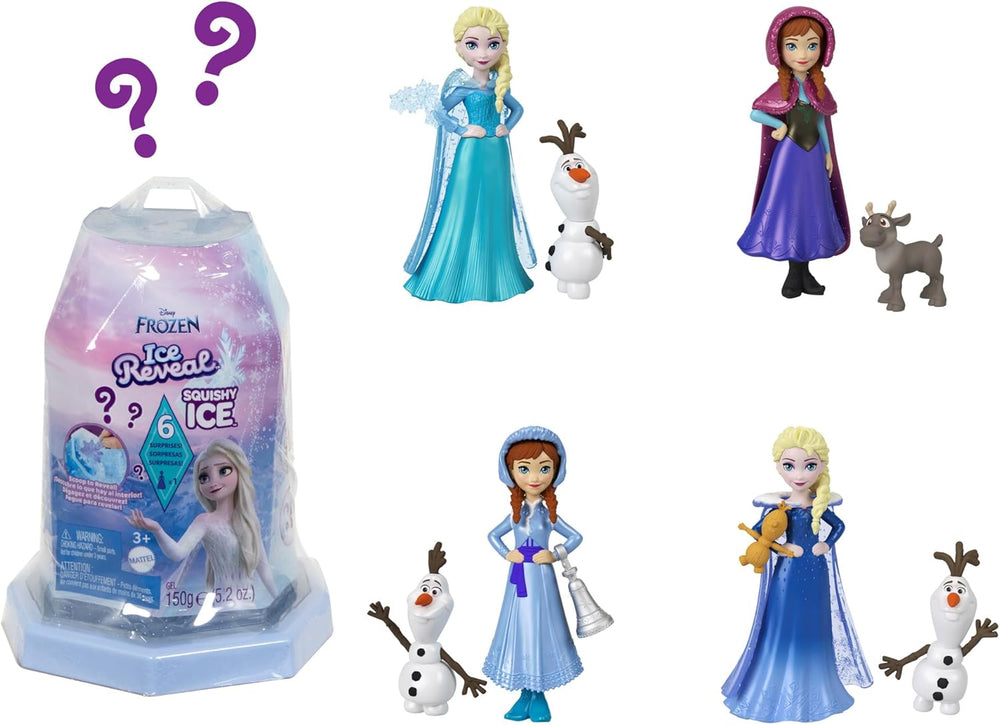 Mattel Disney Frozen Ice Reveal, păpușă mică cu gel pufos de gheață și 6 surprize, inclusiv figurină prietenă și accesorii (păpușile pot varia) HRN77