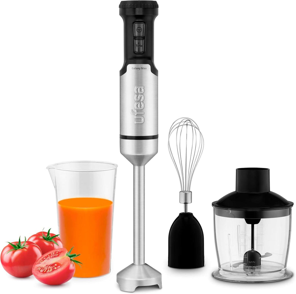 Ufesa Galaxy Max Stabmixer, Leistung 1200 W, 24 Geschwindigkeitsstufen + TURBO, 4 Hocheffiziente Klingen, Ergonomisches Und Spritzwassergeschütztes Design, Zubehör Inklusive, Bpa-Frei Roboti si Mixere Bucatarie Naty Shop 1200W