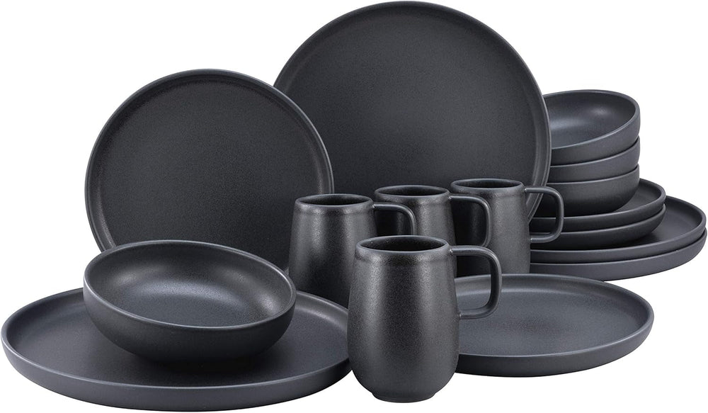 Creatable, 22979, Serie Uno BLACK, 12-Teiliges Geschirrset, Teller Set Aus Steinzeug, Spülmaschinen- Und Mikrowellengeeignet, Made in Portugal Sady nádobí Naty Shop Black Kombiservice 16 Teilig