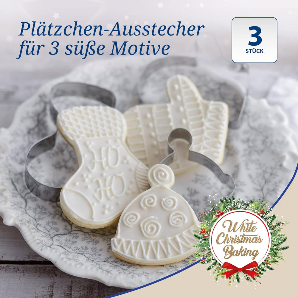 Forme de biscuiți de Crăciun Dr. Oetker, Set de 3 – Forme de biscuiți albe pentru copt de Crăciun – Forme de biscuiți din oțel inoxidabil pentru Crăciun