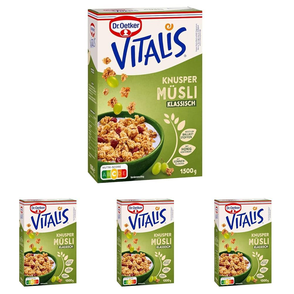 Oetker Vitalis klasické křupavé müsli: velké balení křupavého snídaňového müsli s rozinkami, 1 balení, 1,5 kg