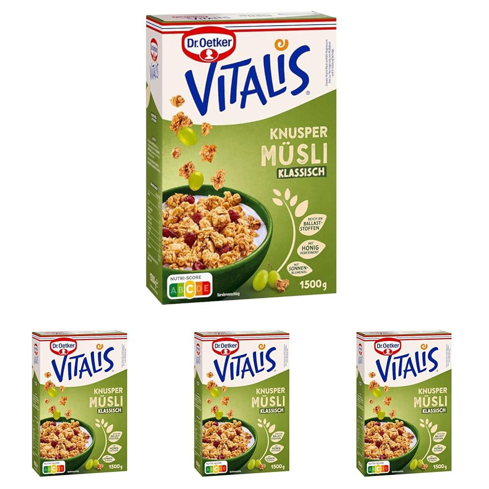 Oetker Vitalis klasické křupavé müsli: velké balení křupavého snídaňového müsli s rozinkami, 1 balení, 1,5 kg