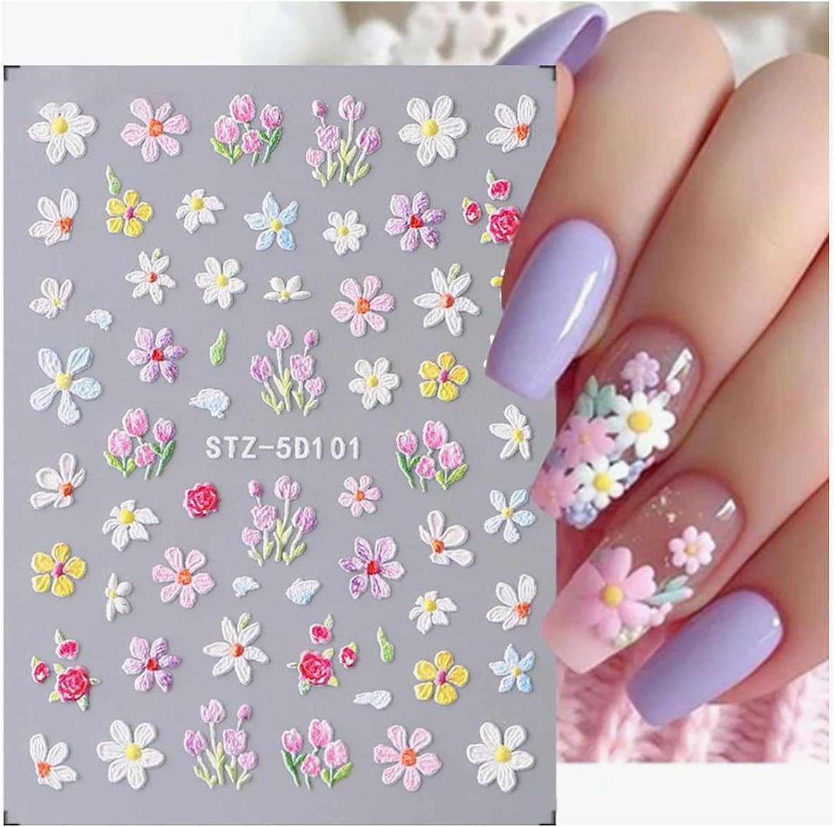 JMEOWIO 3D Nagelsticker Blume Nail Art Sticker Selbstklebend Nagelaufkleber 5D Stereoskopisch Frühling Sommer Floral Dekoration Nageldesign Zubehör 4 Blatt