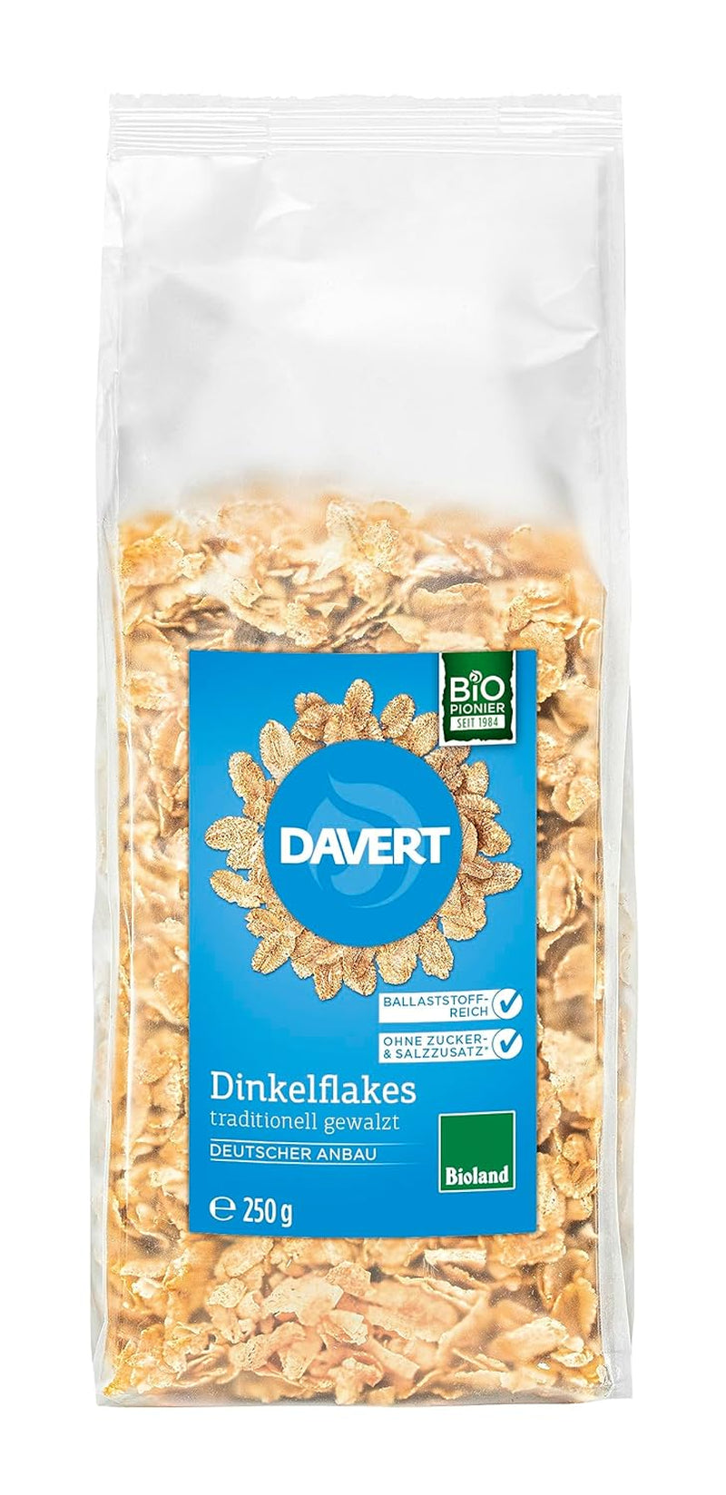 Fulgi de speltă Davert Organic 250g – Fără adaos de zahăr sau sare, ușor aromat și minunat de crocanți – 100% calitate organică Davert (1 x 250g)