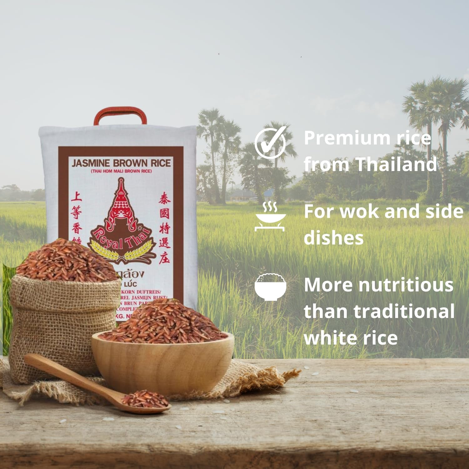 ROYAL THAI RICE - Voňavá dlouhozrnná hnědá rýže - 1 x 10 kg