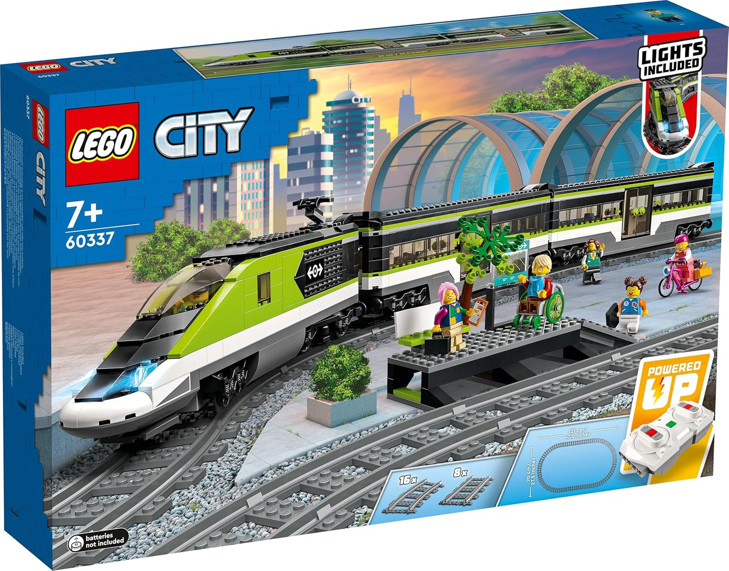 Osobní expresní vlak LEGO City, souprava vlaku na dálkové ovládání, železniční hračka se světlomety, 2 kočárky a 24 kolejových prvků, dárek pro děti, chlapce a dívky 60337 Stavebnice Besuche den LEGO-Store