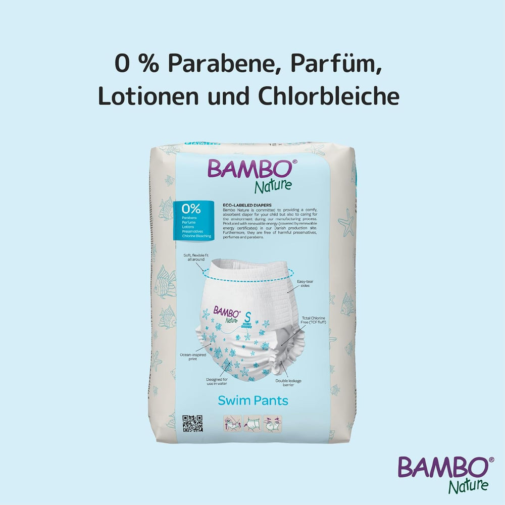 Dětské plenky Bambo Nature, velikost S (7-12kg), 12 plen | Jednorázové plenky Secure Fit | Vodotěsný komfort při hraní ve vodě