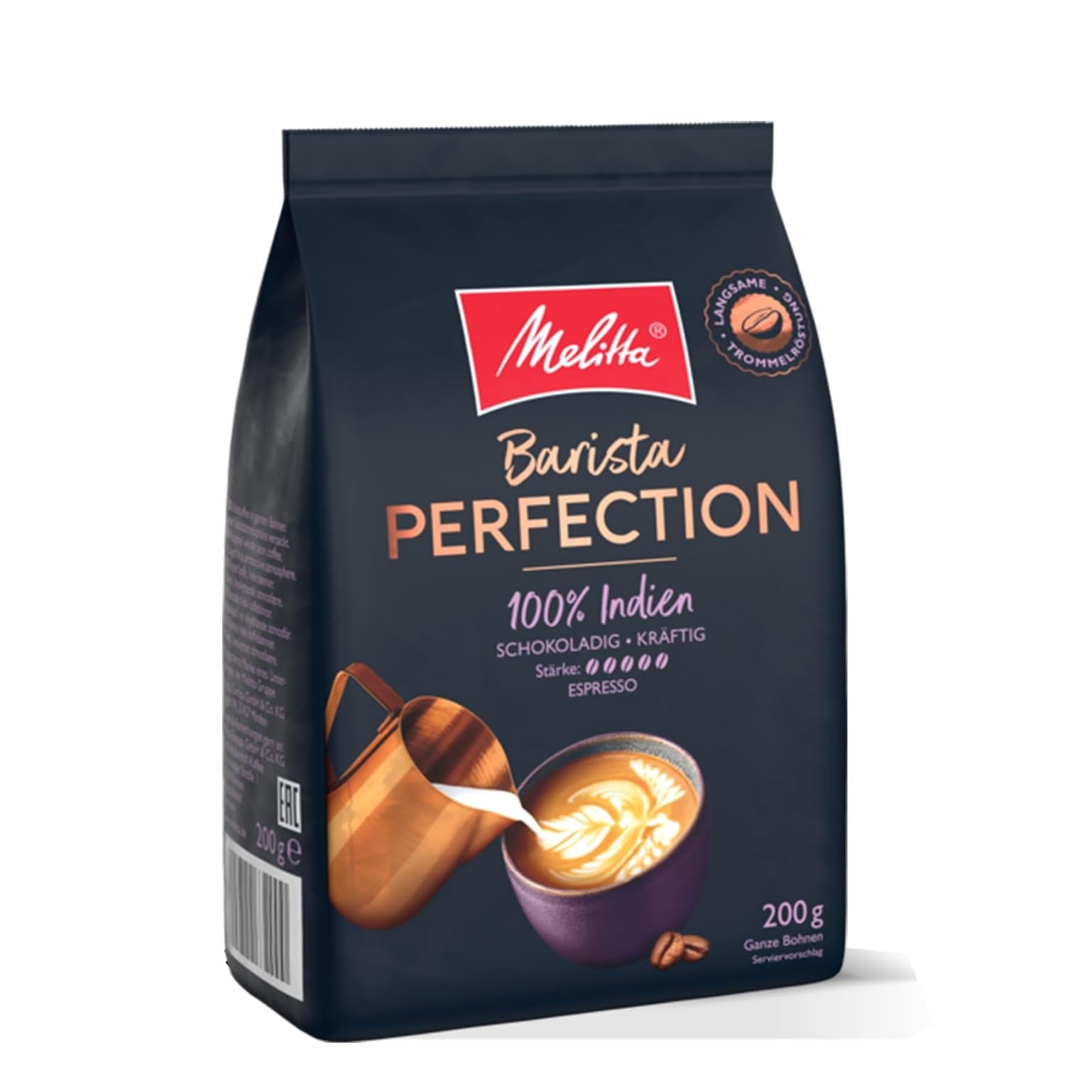 Melitta Barista Perfection 100% Brazilia, boabe de cafea întregi, cafea de origine unică, 100% Arabica, prăjire lentă cu tambur, Crema Forte, tărie 4 Cafea Naty Shop India 200 grame