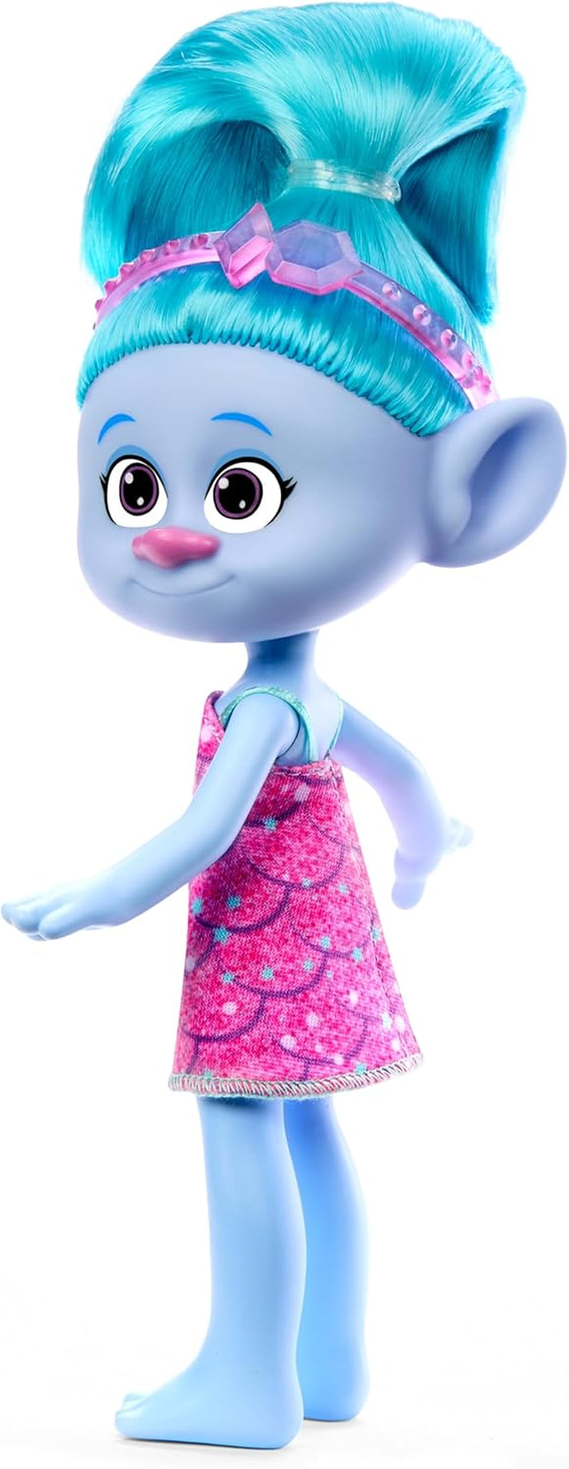 Mattel DREAMWORKS TROLS Gemeinsam Stark – Haarige Überraschungen Žinylková loutka s leuchtend blauem Haar zum Stylen, lila Stirnband, für Kinder ab 3 Jahren, HNF15