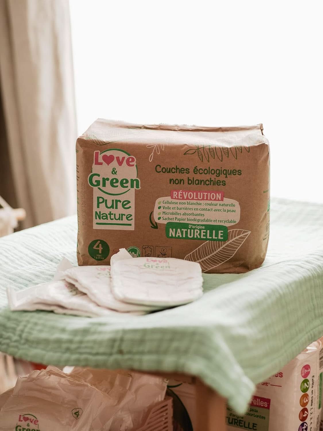 Love Green Nature, nebělené ekologické plenky, bez chlóru, různé velikosti Mother and Child Naty Shop
