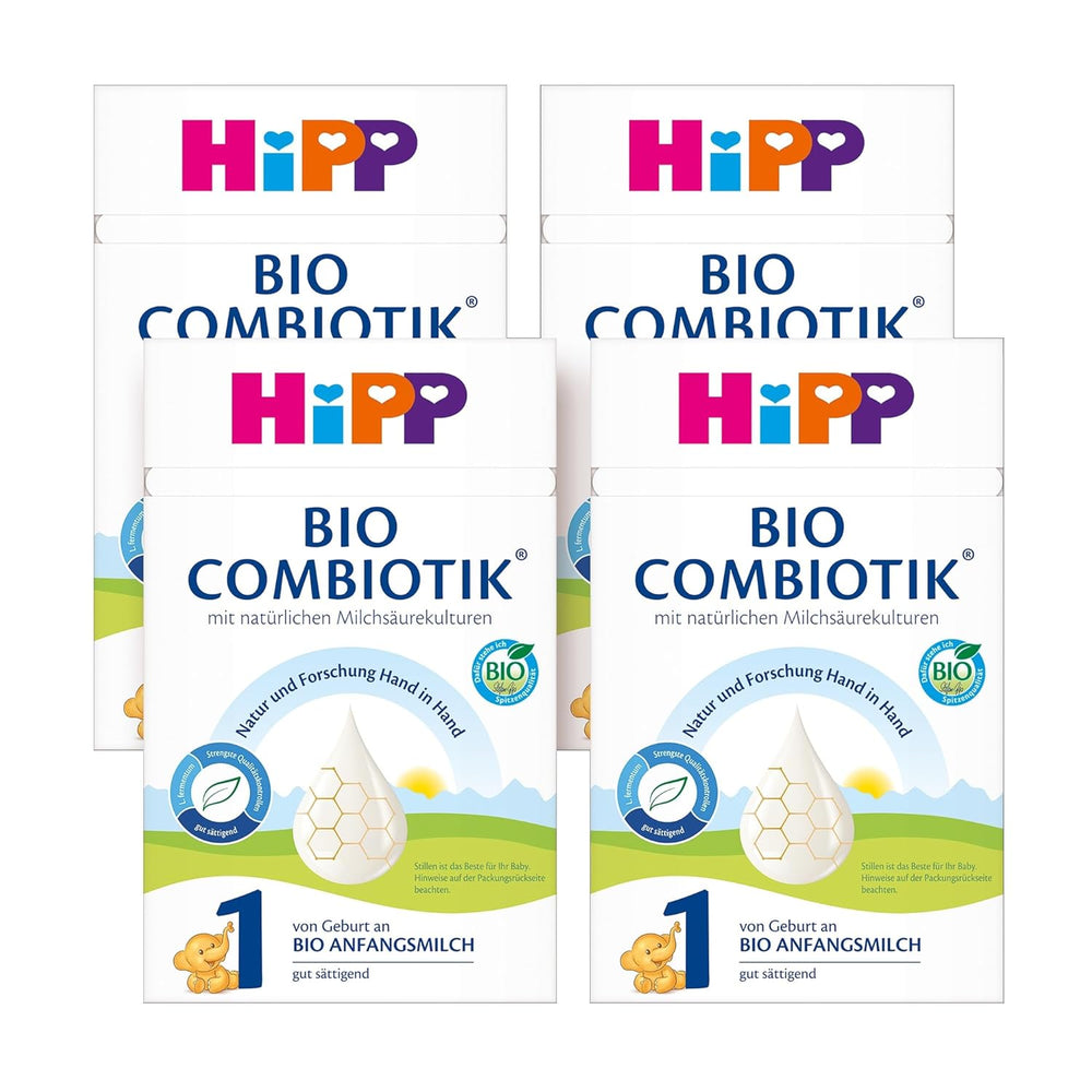 HiPP 1 Bio Combiotik (4 x 600 g), sušené mléko pro kojence od narození, s přírodními kulturami kyseliny mléčné a snadno upravitelným organickým škrobem, v nejlepší bio kvalitě