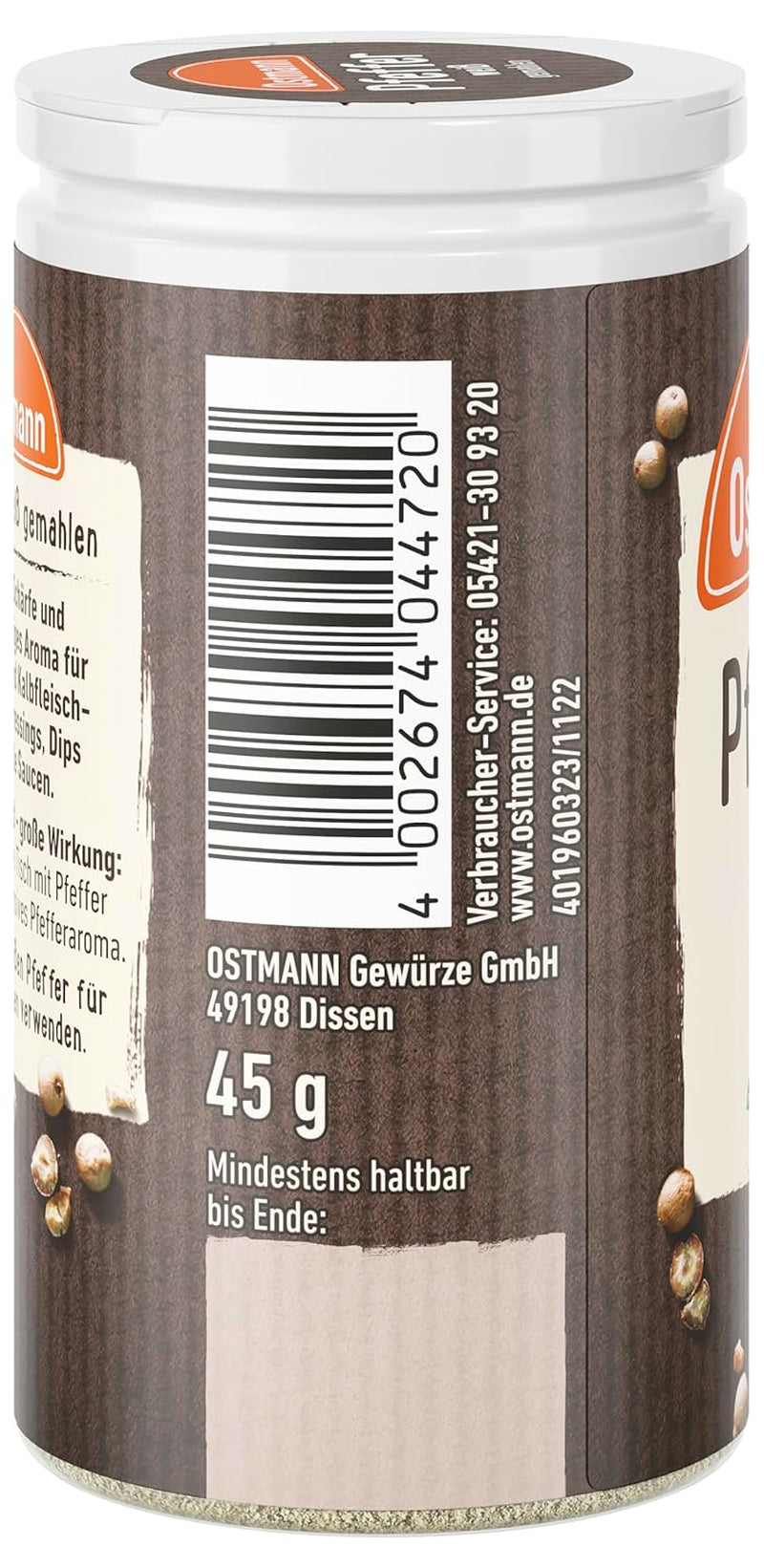 Ostmann Pfeffer weiß gemahlen, 45 g