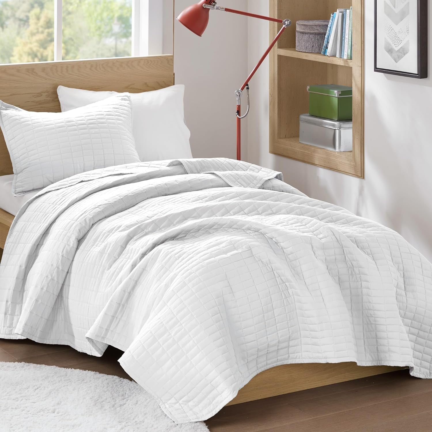 Comfort Spaces Kienna Quilt Set, cusături duble de lux, pătură de vară, ușoară, moale, lenjerie de pat pe tot parcursul anului, față de pernă asortată, albă, pătură pentru paturi King Size (264.2 X 228.6 Cm), Plapumi si pilote Naty Shop Grădină albă/opulentă Cuvertură Twin/Twin Xl(66"X90")
