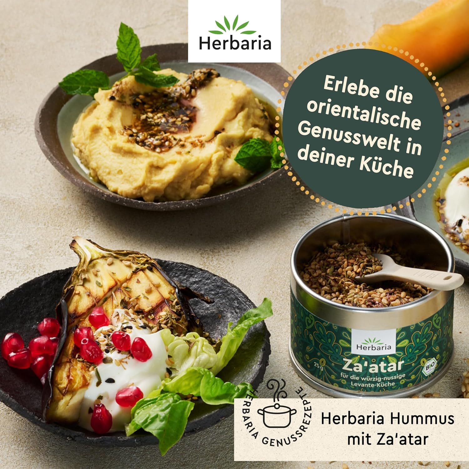 Herbaria Za'atar bio 25g S-Dose – Zaatar Gewürz, Zaatar Gewürz - orientální Organic-Gewürmischung für Gerichte der Levante Küche - mit erlesenen Ingredient - in nachhaltiger Aromaschutz-Dose